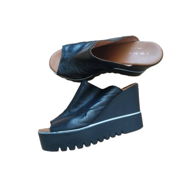 MULES COMPENSÉES NOIRES CUIR JONAS 38