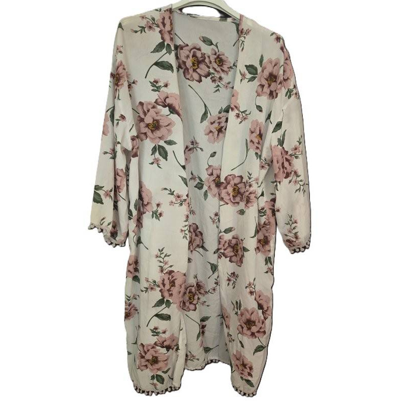 VESTE KIMONO FLEUR ROSE BLANC TU